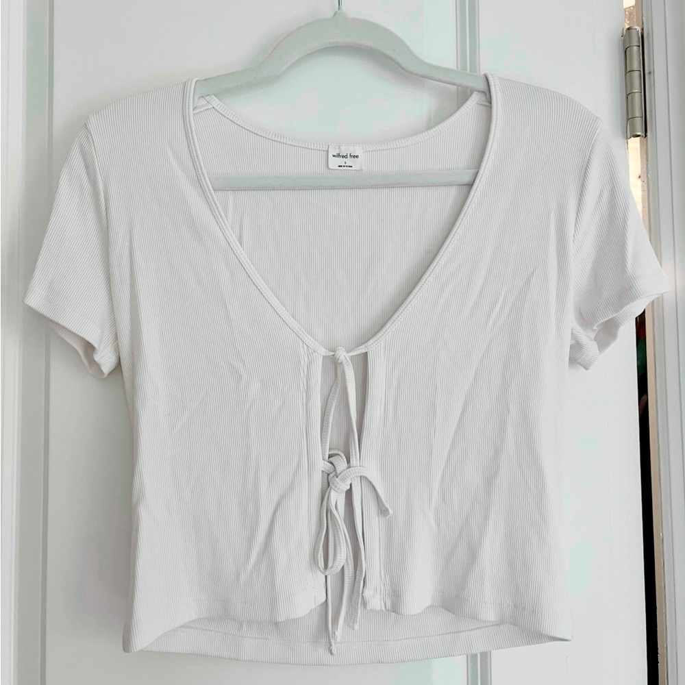Aritzia White Tie Front Crop T-Shirt